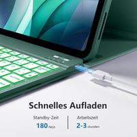 drivego iPad 11/10 generációs tok billentyűzettel, 7 színű LED világítás, mágneses, toll tartóval - Pine Green 3