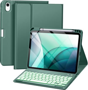 drivego iPad 11./10. generációs tok mágneses billentyűzettel, RGB háttérvilágítás, toll tartó - fenyőzöld