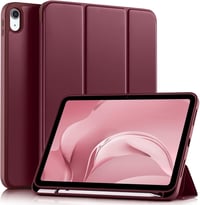 drivego iPad 11 (2025) / iPad 10 (2022) tok ceruzatartóval, háromszoros állvánnyal - borvörös 1