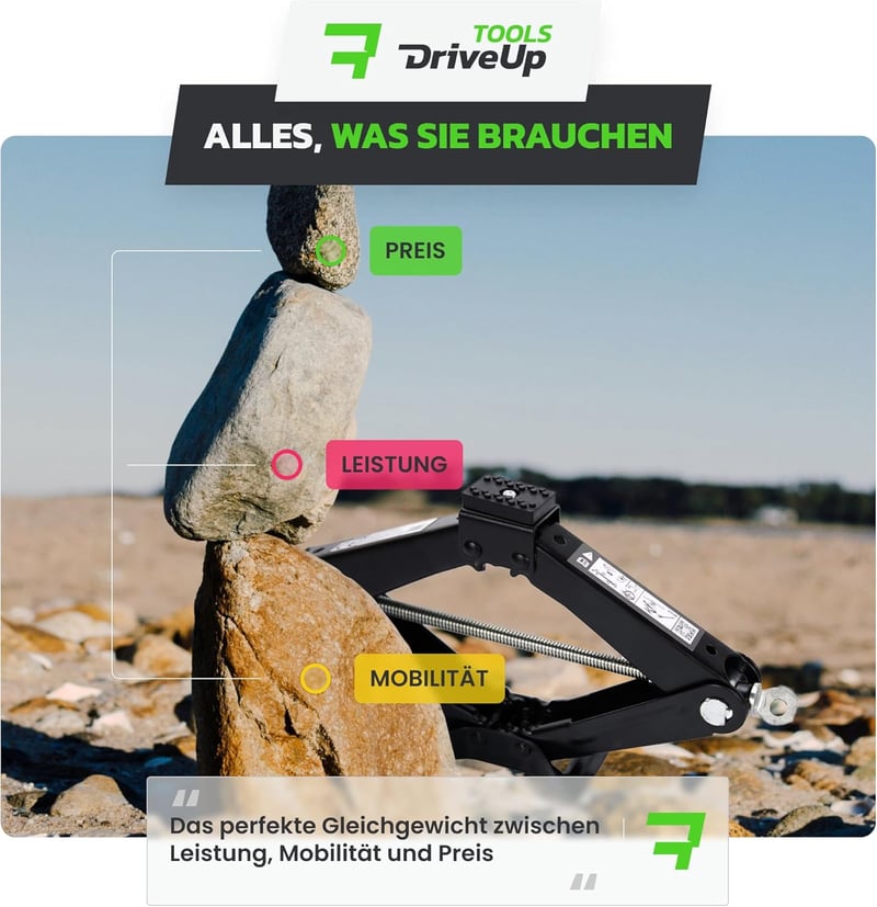 DriveUpTools 2 tonna hidraulikus autóemelő, 395 mm emelési magasság, vízálló táskával