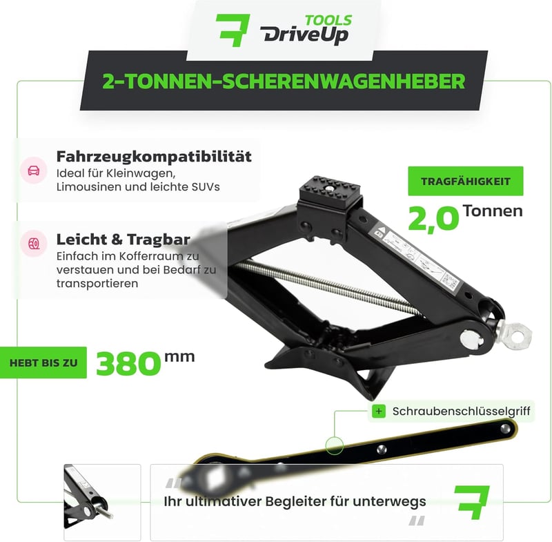 DriveUpTools 2 tonna hidraulikus autóemelő, 395 mm emelési magasság, vízálló táskával