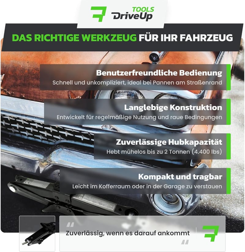 DriveUpTools 2 tonna hidraulikus autóemelő, 395 mm emelési magasság, vízálló táskával