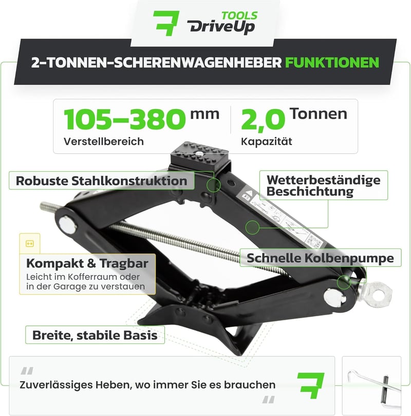 DriveUpTools 2 tonna hidraulikus autóemelő, 395 mm emelési magasság, vízálló táskával