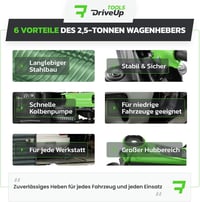 DriveUpTools hidraulikus emelő 2.5T 85-350mm emeléssel 2500kg terhelhetőség 7