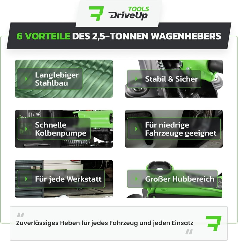 DriveUpTools hidraulikus emelő 2.5T 85-350mm emeléssel 2500kg terhelhetőség