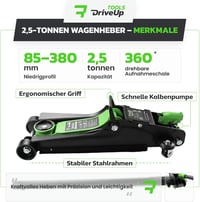 DriveUpTools hidraulikus emelő 2.5T 85-350mm emeléssel 2500kg terhelhetőség 3