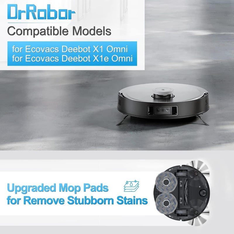 DrRobor Kiegészítő Készlet Ecovacs Deebot X1 Omni Robotporszívóhoz - Porzsák, Kefe, HEPA Szűrő, Oldalkefe és Felmosópárna Szett