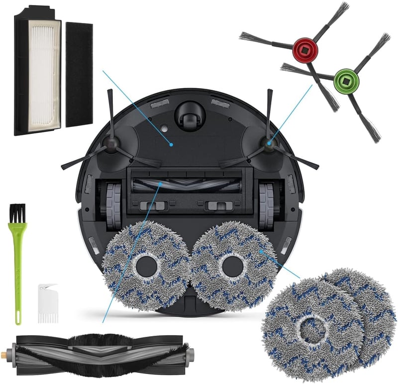 DrRobor Kiegészítő Készlet Ecovacs Deebot X1 Omni Robotporszívóhoz - Porzsák, Kefe, HEPA Szűrő, Oldalkefe és Felmosópárna Szett