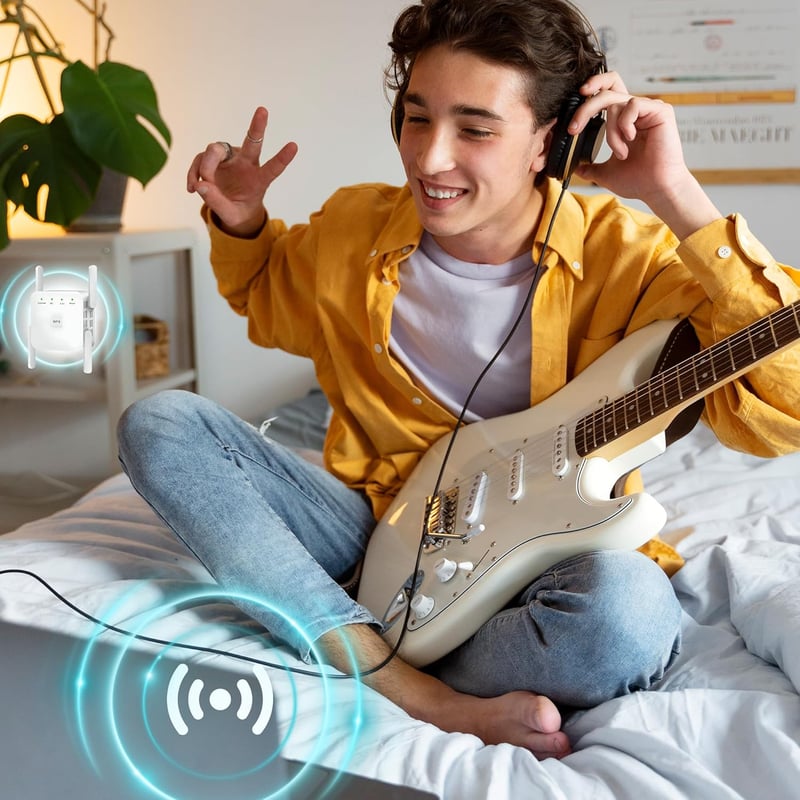 DRS Products Dual Band WiFi Jelismétlő 2.4GHz 300Mbps/5GHz 1200Mbps - 4 Irányított Antennával és LAN Porttal, Fehér Színben