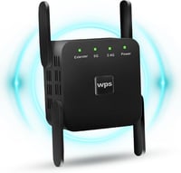 DRS Products Dual Band WiFi Jelismétlő 2.4GHz 300Mbps/5GHz 1200Mbps - 4 Irányított Antennával és LAN Porttal, Fekete 1