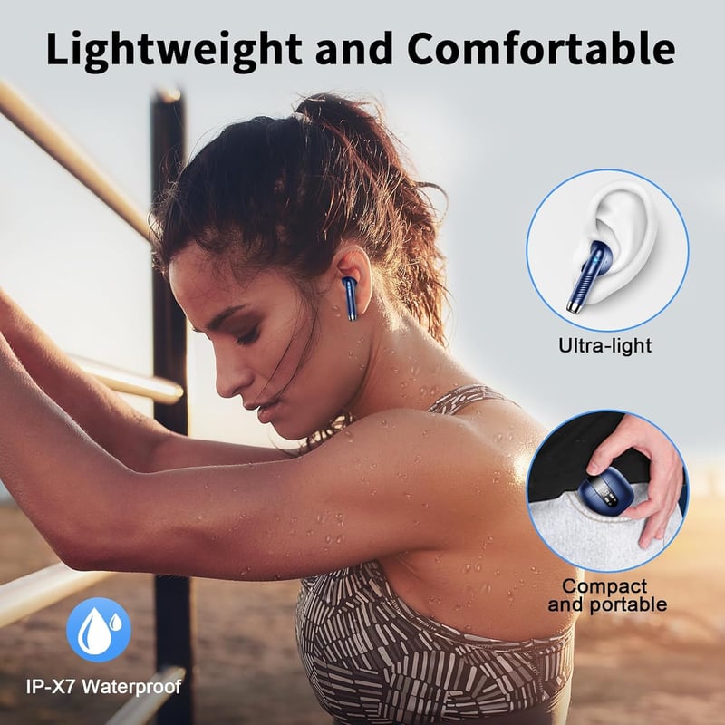 Drsaec J55 Bluetooth Fülhallgató - Vezeték Nélküli 5.3, 4 Mikrofon, ENC Zajszűrés, 48 Órás Üzemidő, LED Kijelzős Tok, IP7 Vízálló, Kék