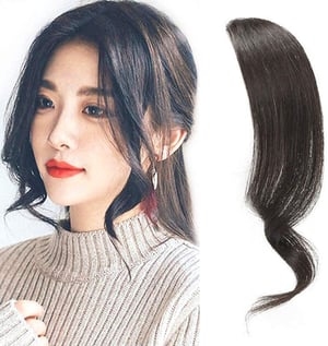 Extensii de păr natural cu clips Dsoar, breton lateral - negru natural - 2 bucăți