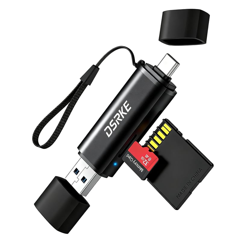 Čítačka kariet DSRKE SD, USB-C a USB 3.0, SD/Micro SD, duálny konektor - čierna