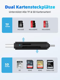 Čítačka kariet DSRKE SD, USB-C a USB 3.0, SD/Micro SD, duálny konektor - čierna 2