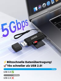 Čítačka kariet DSRKE SD, USB-C a USB 3.0, SD/Micro SD, duálny konektor - čierna 3