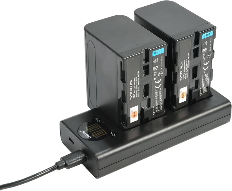 DSTE 2x NP-F970 Akkumulátor + Dupla USB Töltő LCD Kijelzővel Sony Kamerához