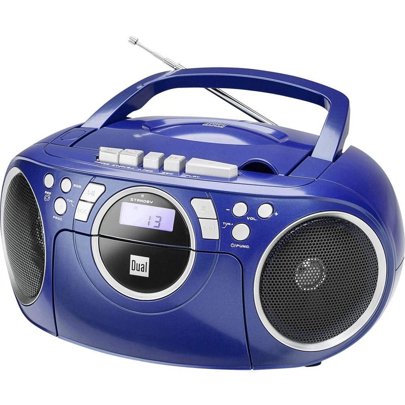 Prenosný rádiomagnetofón Dual P 70 modrý – CD prehrávač, kazetový prehrávač, FM rádio, stereo reproduktory, AUX vstup, napájanie zo siete aj na batérie