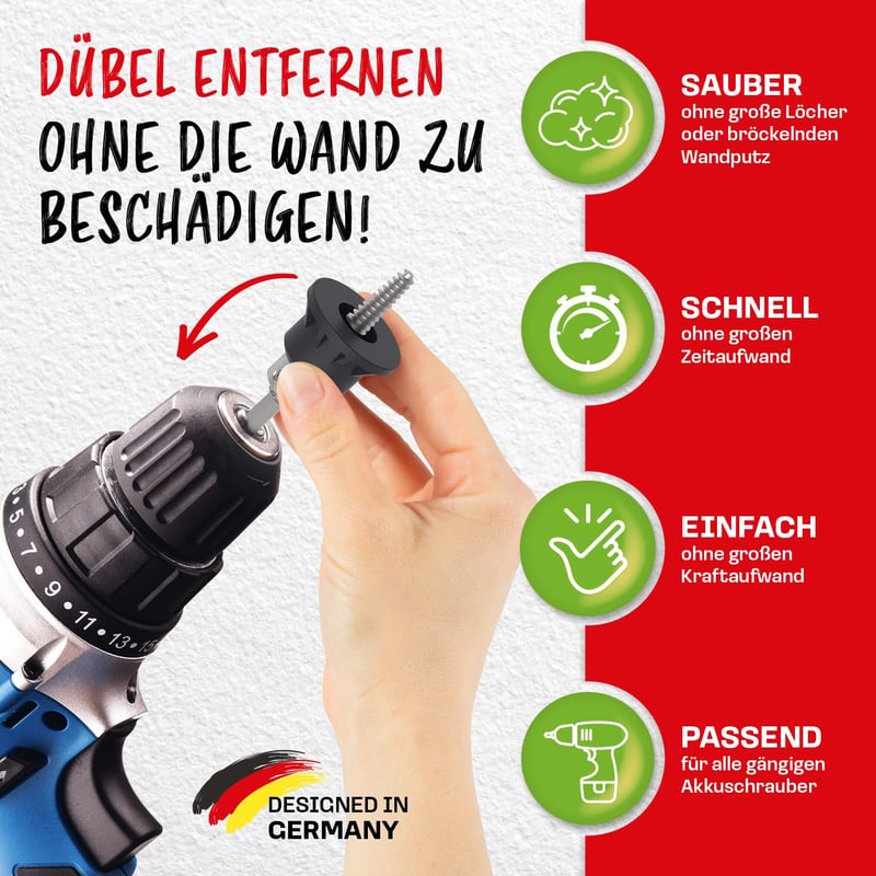 Dübelix Dübelkivonó Adapter Fúrócsavarberendezéshez - Sérülésmentes Falhoz - High Speed Steel Cobalt Steel