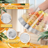 DUBUOZA 4 ks sklenené fľaše 300 ml s nerezovým uzáverom, odmernou stupnicou, opakovane použiteľný pohár na smoothie, džús, kávu, mlieko, t 3