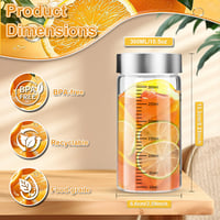 DUBUOZA 4 ks sklenené fľaše 300 ml s nerezovým uzáverom, odmernou stupnicou, opakovane použiteľný pohár na smoothie, džús, kávu, mlieko, t 2