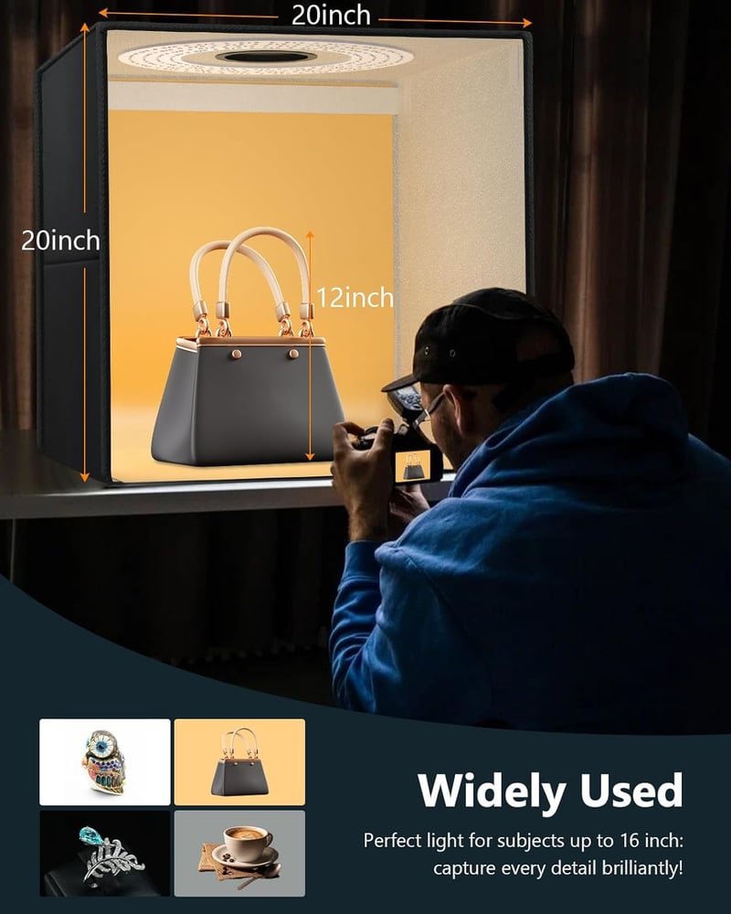 DUCLUS 50x50 cm összecsukható fotódoboz 216 LED világítással és 6 háttérrel - 50x50x50cm
