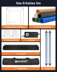 DUCLUS 60 cm Professzionális Fotódoboz LED Világítással, 6 Háttérrel 6