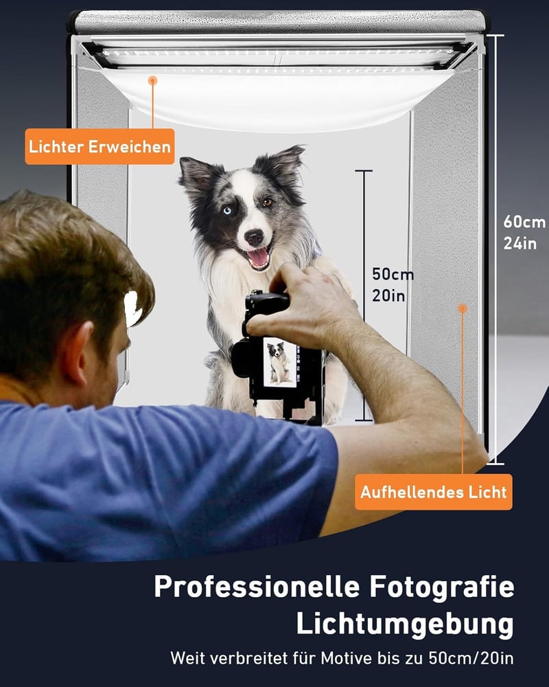 DUCLUS 60 cm Professzionális Fotódoboz LED Világítással, 6 Háttérrel