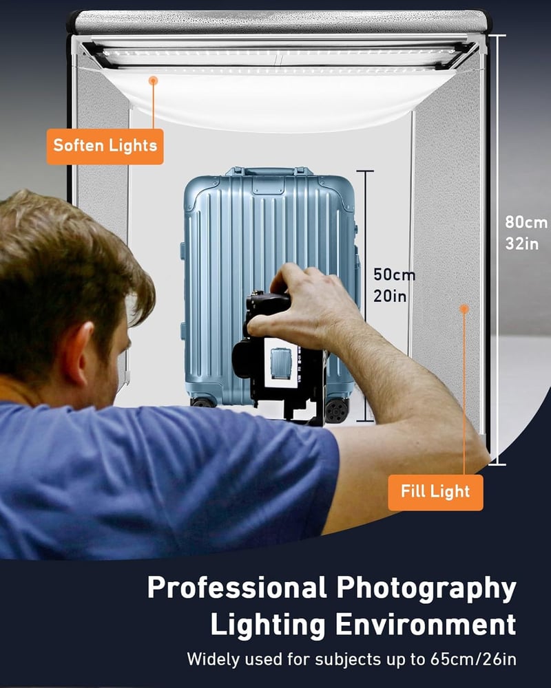 DUCLUS 80cm Fotóbox LED világítással, 3 állítható panel, 6 háttér, professzionális termékfotózáshoz