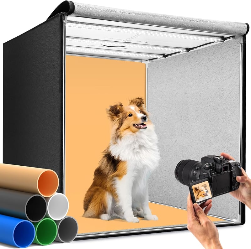 DUCLUS 80cm Fotóbox LED világítással, 3 állítható panel, 6 háttér, professzionális termékfotózáshoz