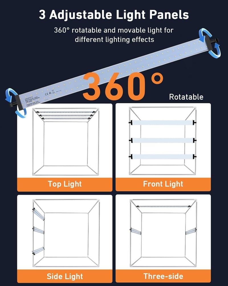 DUCLUS 80cm Fotóbox LED világítással, 3 állítható panel, 6 háttér, professzionális termékfotózáshoz