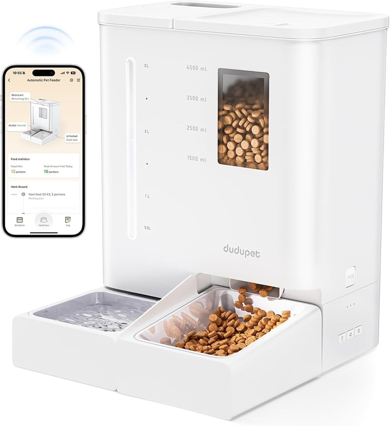 DUDUPET 2in1 Okos Macskaautomat WiFi Appvezérléssel 5L Táppelentyű + 4L Ivófonatán