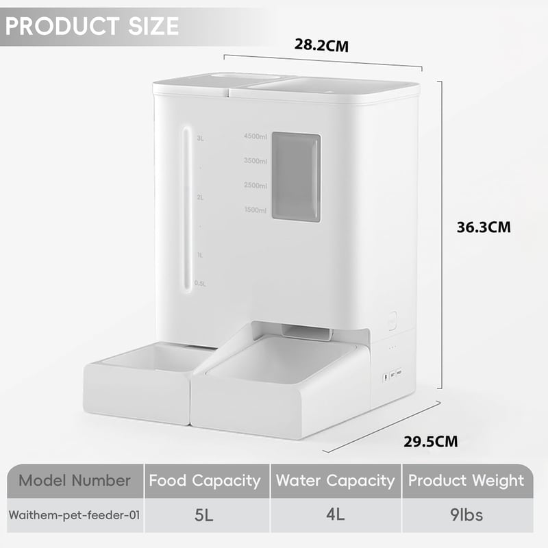 DUDUPET 2in1 Okos Macskaautomat WiFi Appvezérléssel 5L Táppelentyű + 4L Ivófonatán