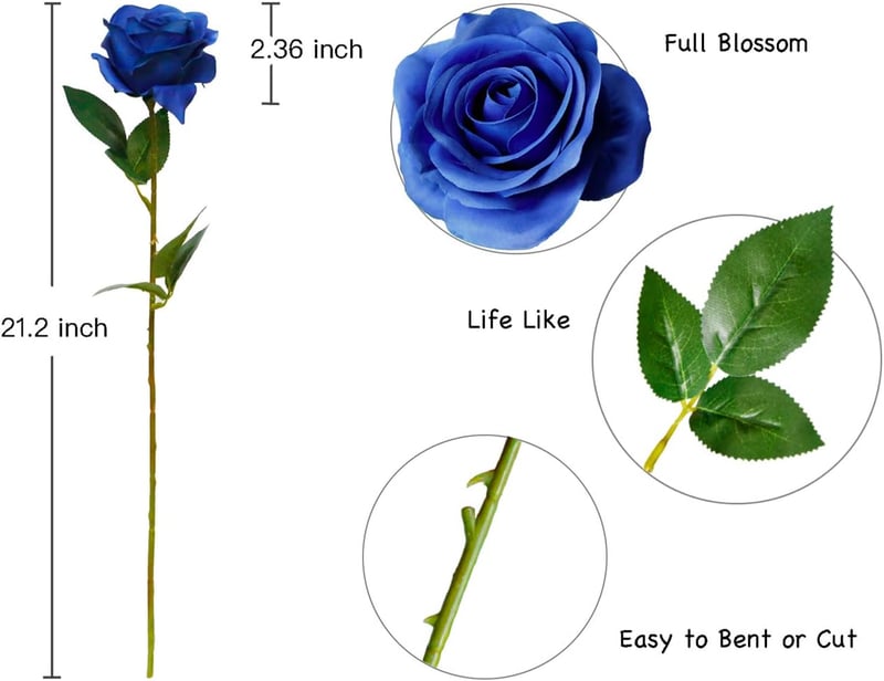 DuHouse 10 db Selyem Rózsa Művirág 54 cm Hosszú Szár Királykék Esküvői Dekoráció
