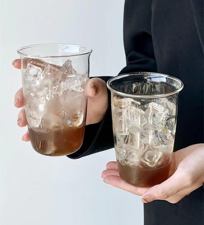 DUJIAOSHOU set 2 căni de sticlă pentru cafea 460ml, pahar pentru latte sau cappuccino