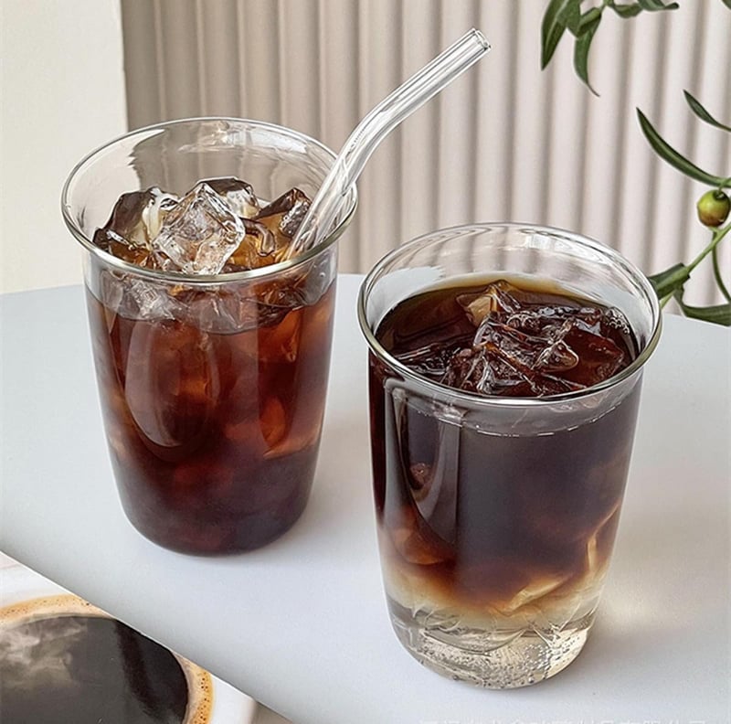 DUJIAOSHOU set 2 căni de sticlă pentru cafea 460ml, pahar pentru latte sau cappuccino