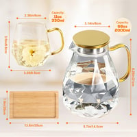 DUJUST Üveg Kancsó 4 Pohárral Szett - 1 Glass Jug Black (Metal Lid) With 4 Cups and 1 Bamboo Tray 5