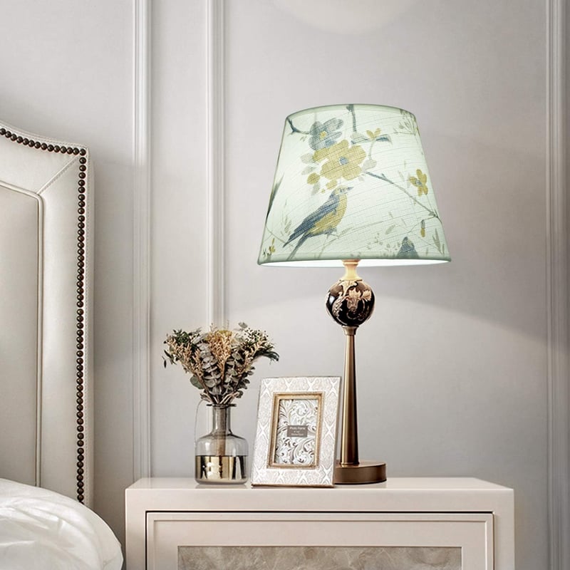 Abajur Cilindric DULEE cu Dulie E27/E14 pentru Lampă de Masă și Lampadar, Material Textil cu Model cu Păsări