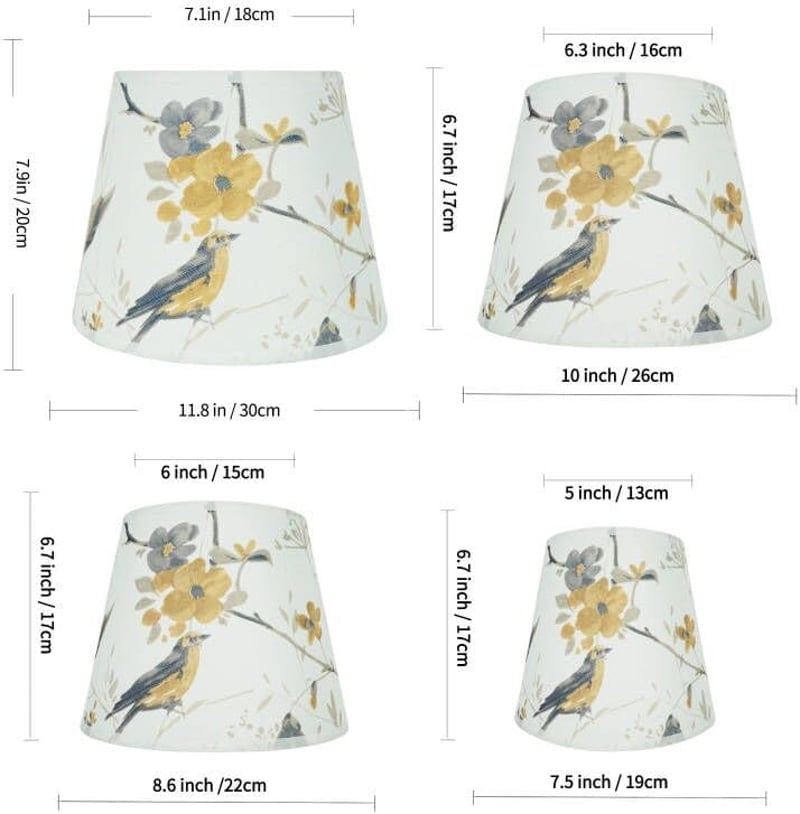 Abajur Cilindric DULEE cu Dulie E27/E14 pentru Lampă de Masă și Lampadar, Material Textil cu Model cu Păsări