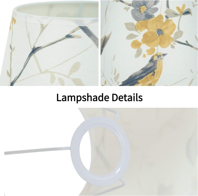 Abajur Cilindric DULEE cu Dulie E27/E14 pentru Lampă de Masă și Lampadar, Material Textil cu Model cu Păsări