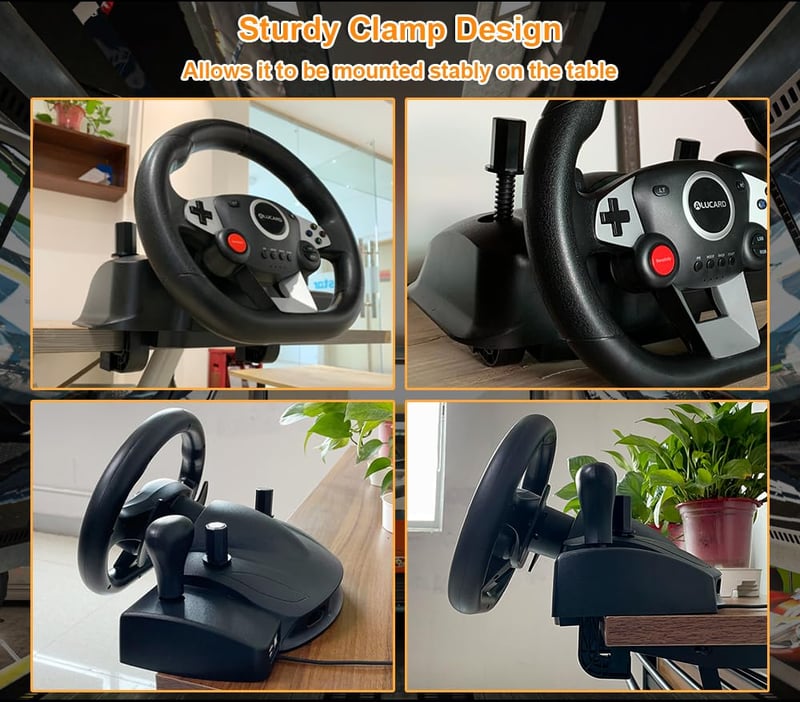 DuLingKer 270 fokos fekete gaming kormány pedállal és váltóval, kormánykerék rezgés visszajelzéssel PC PS4 Switch PS3 Xbox One Xbox 360 Andr