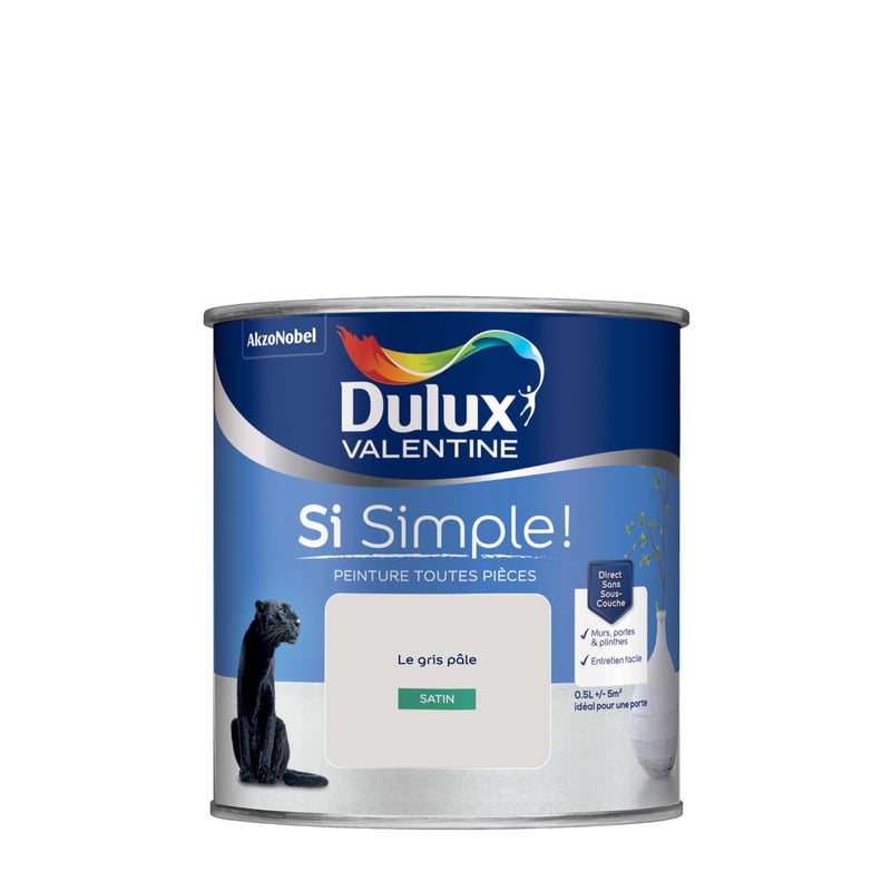 Vopsea de interior Dulux Valentine Si Simple pentru pereți, tavane, uși și plinte - Gri deschis - 0,5 L