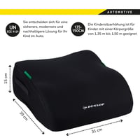 Dunlop ECE R129 detský podsedák do auta, čierny, ergonomická detská sedačka od 3 rokov, prateľný poťah, 135–150 cm 3