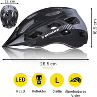 Dunlop kerékpáros sisak LED világítással - férfi és női - 3 fénymód - fekete 2