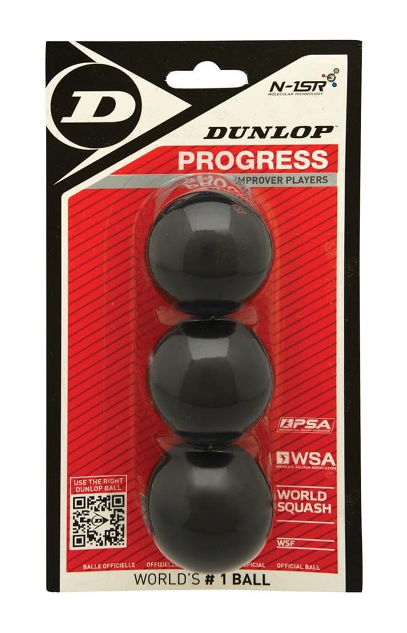 Dunlop Sports Progress Squash Labda - 3 db-os Csomag - Fekete/Piros Pontos - Kezdőknek és Haladóknak