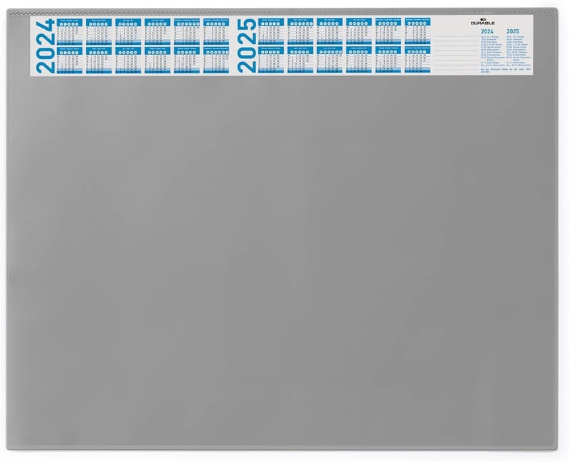 Písacia podložka Durable 7204 s priehľadným krytom a kalendárom – sivá – 65x52 cm