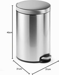 Coș de gunoi durabil din oțel inoxidabil cu pedală, 12 L, cu sistem de închidere lentă și găleată interioară detașabilă, rotund, 1 buc. 6