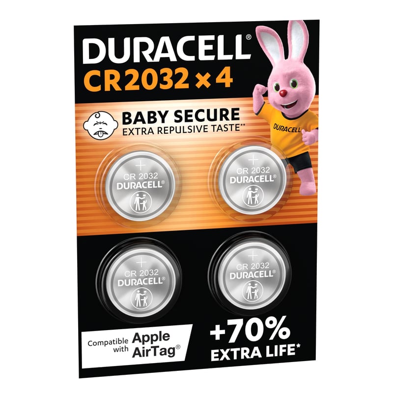 Baterie Litiu Duracell CR2032 3V - Pachet de 4 bucăți - Pentru brelocuri, cântare, dispozitive purtabile și aparate medicale