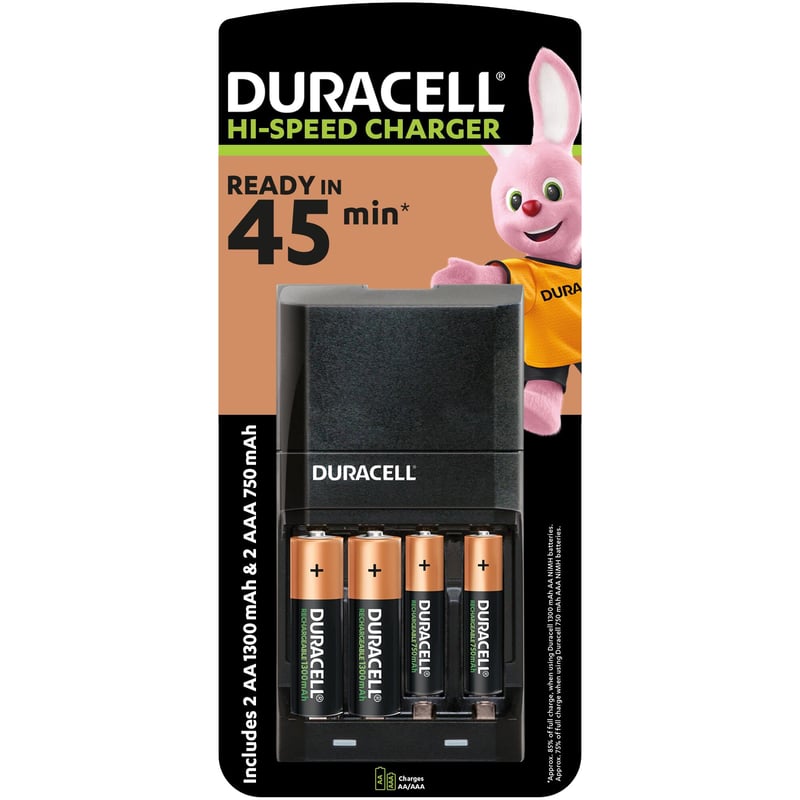 Rýchlonabíjačka Duracell s nabíjateľnými batériami AA a AAA – čas nabíjania 45 minút