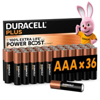 Alkalické batérie Duracell Plus AAA 1,5 V – balenie 36 ks – technológia Power Boost – dlhá životnosť na použitie v domácnosti a kancelárii 1
