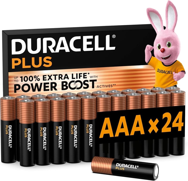 Baterii alcaline Duracell Plus AAA, pachet de 24 bucăți, 1.5V, set baterii micro (LR03)